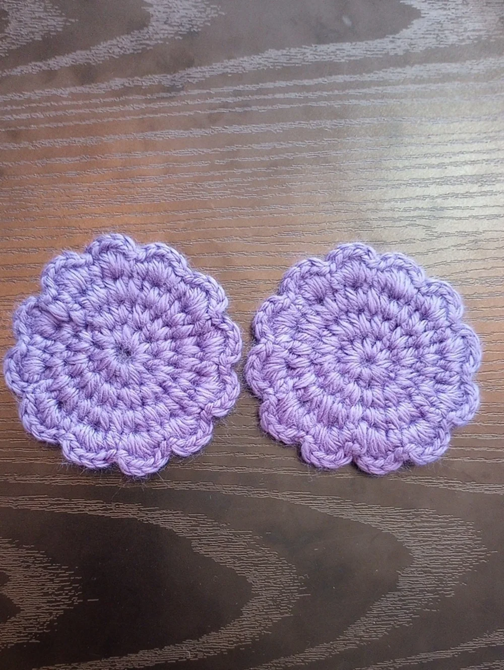 Handmade Crochet Purple Flower Scallop Home Car Coasters Set of 2